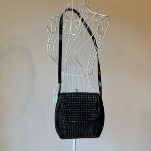 Vintage Liz Claiborne black leather crossbody shoulder bag purse braided style